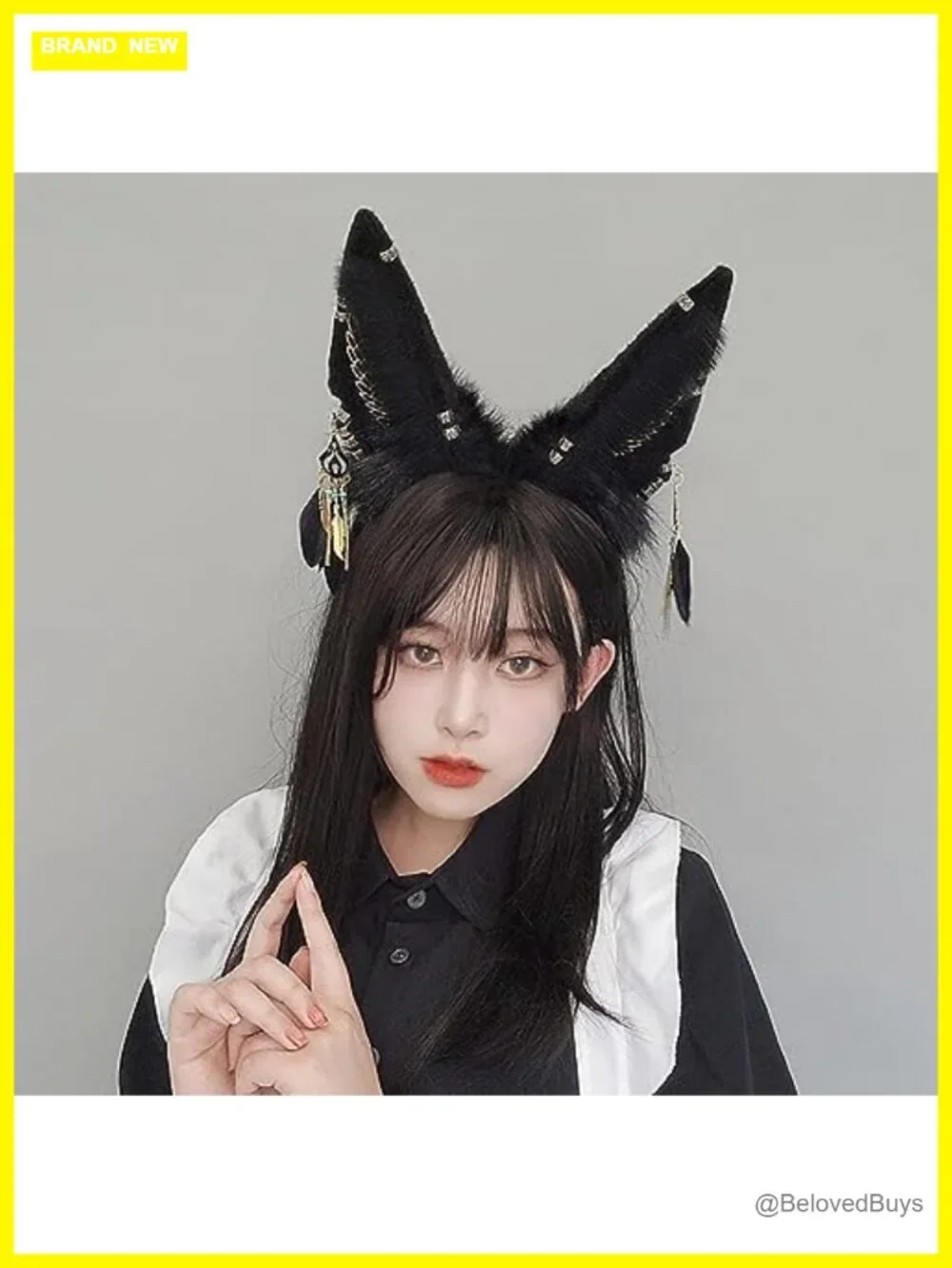 Faux Fur Wolf Ears Headband with Feathers Cat Fox Bunny Halloween Cosplay